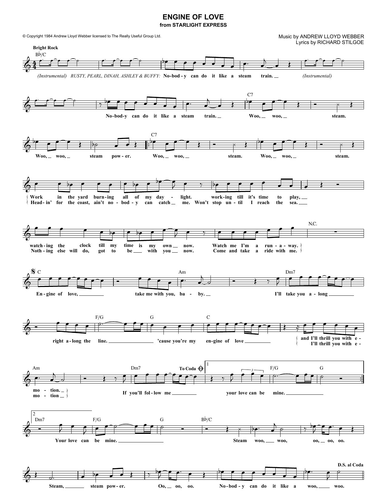 Andrew Lloyd Webber Engine Of Love Sheet Music Notes & Chords for Melody Line, Lyrics & Chords - Download or Print PDF