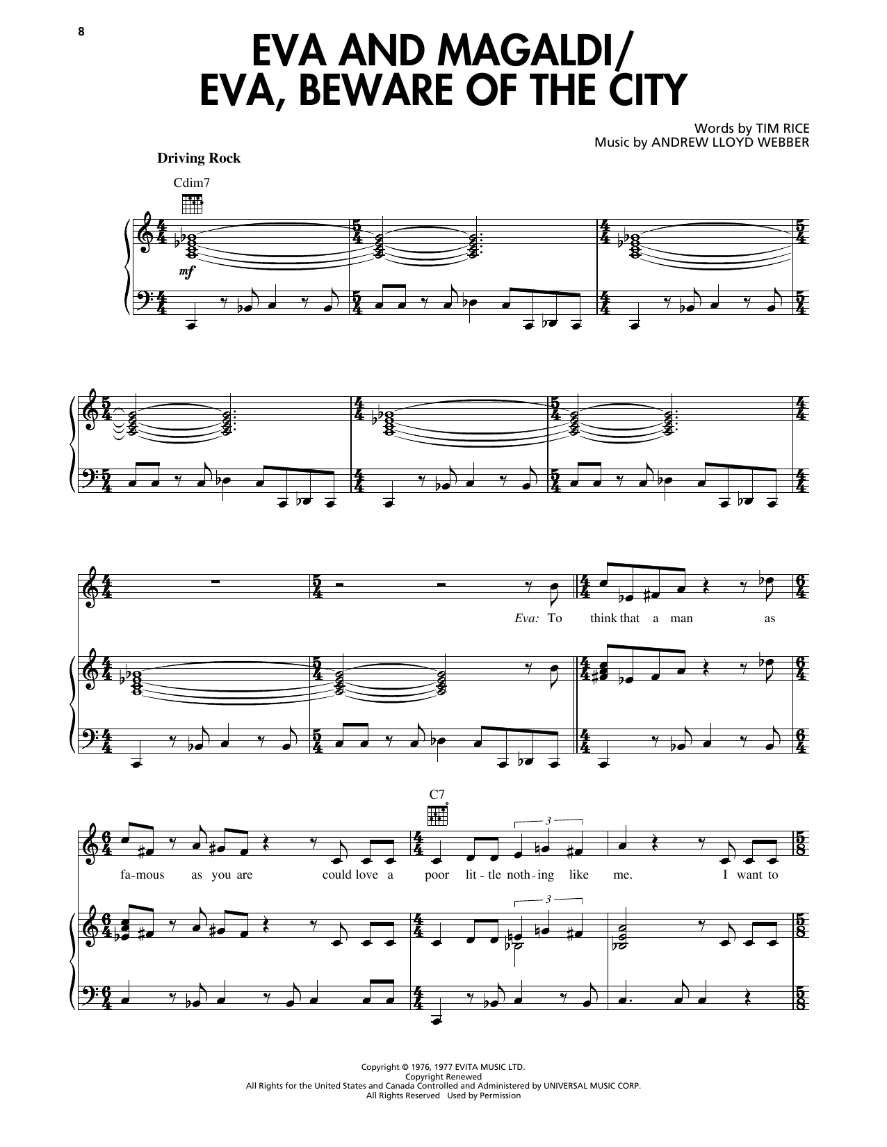 Andrew Lloyd Webber Eva And Magaldi (from Evita) Sheet Music Notes & Chords for Piano, Vocal & Guitar Chords (Right-Hand Melody) - Download or Print PDF