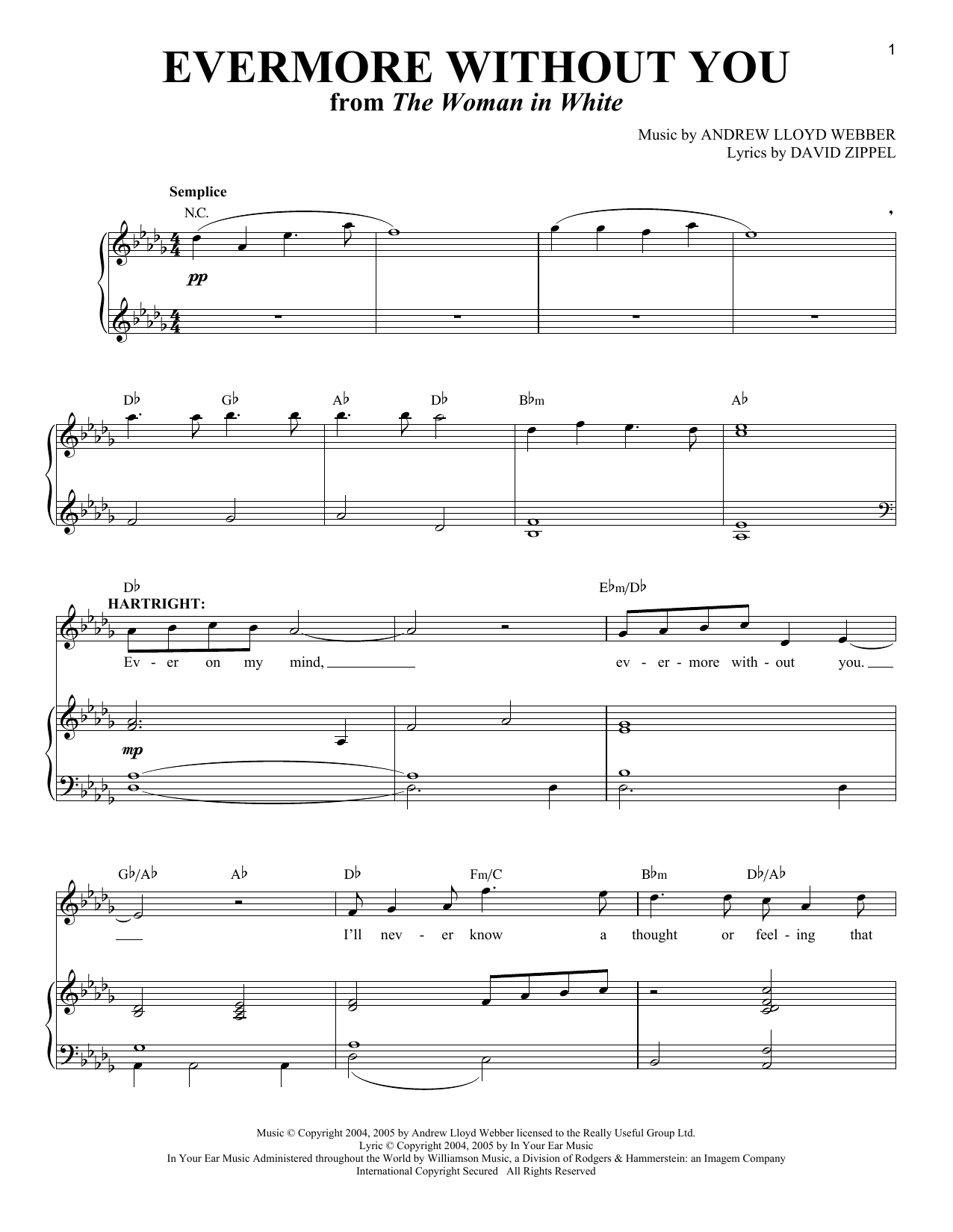 Andrew Lloyd Webber Evermore Without You (from The Woman In White) Sheet Music Notes & Chords for Piano & Vocal - Download or Print PDF