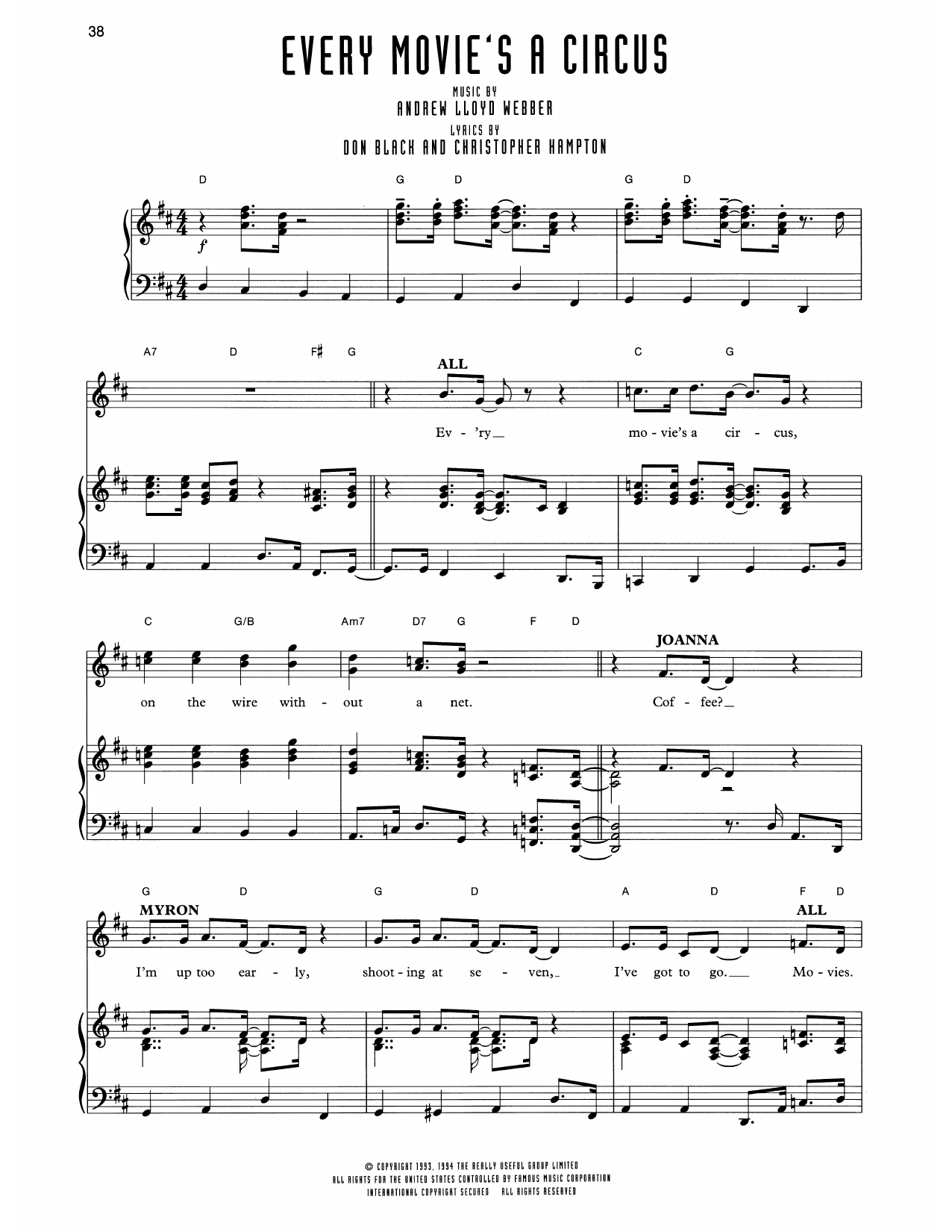 Andrew Lloyd Webber Every Movie's A Circus (from Sunset Boulevard) Sheet Music Notes & Chords for Piano & Vocal - Download or Print PDF