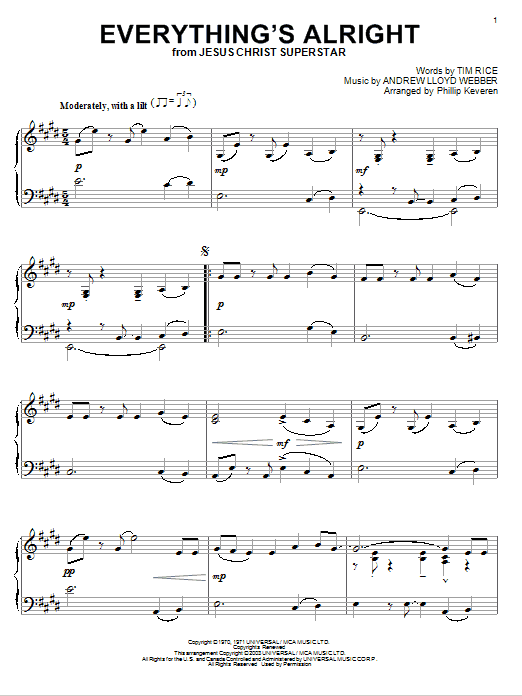 Andrew Lloyd Webber Everything's Alright (from Jesus Christ Superstar) Sheet Music Notes & Chords for Piano - Download or Print PDF