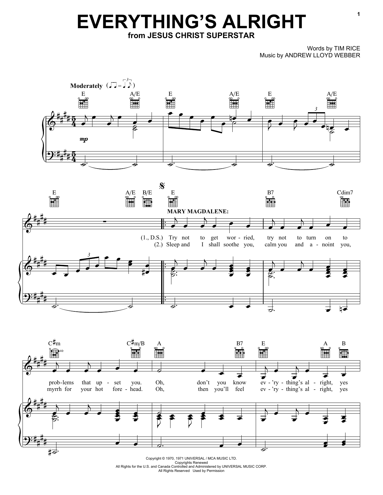 Andrew Lloyd Webber Everything's Alright (from Jesus Christ Superstar) Sheet Music Notes & Chords for Trombone - Download or Print PDF
