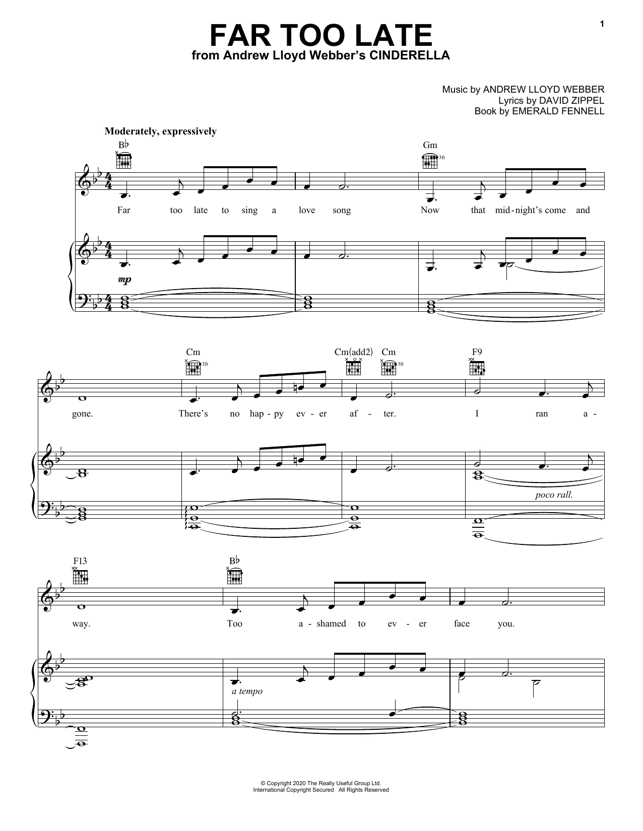 Andrew Lloyd Webber Far Too Late (from the musical Cinderella) Sheet Music Notes & Chords for Piano, Vocal & Guitar (Right-Hand Melody) - Download or Print PDF