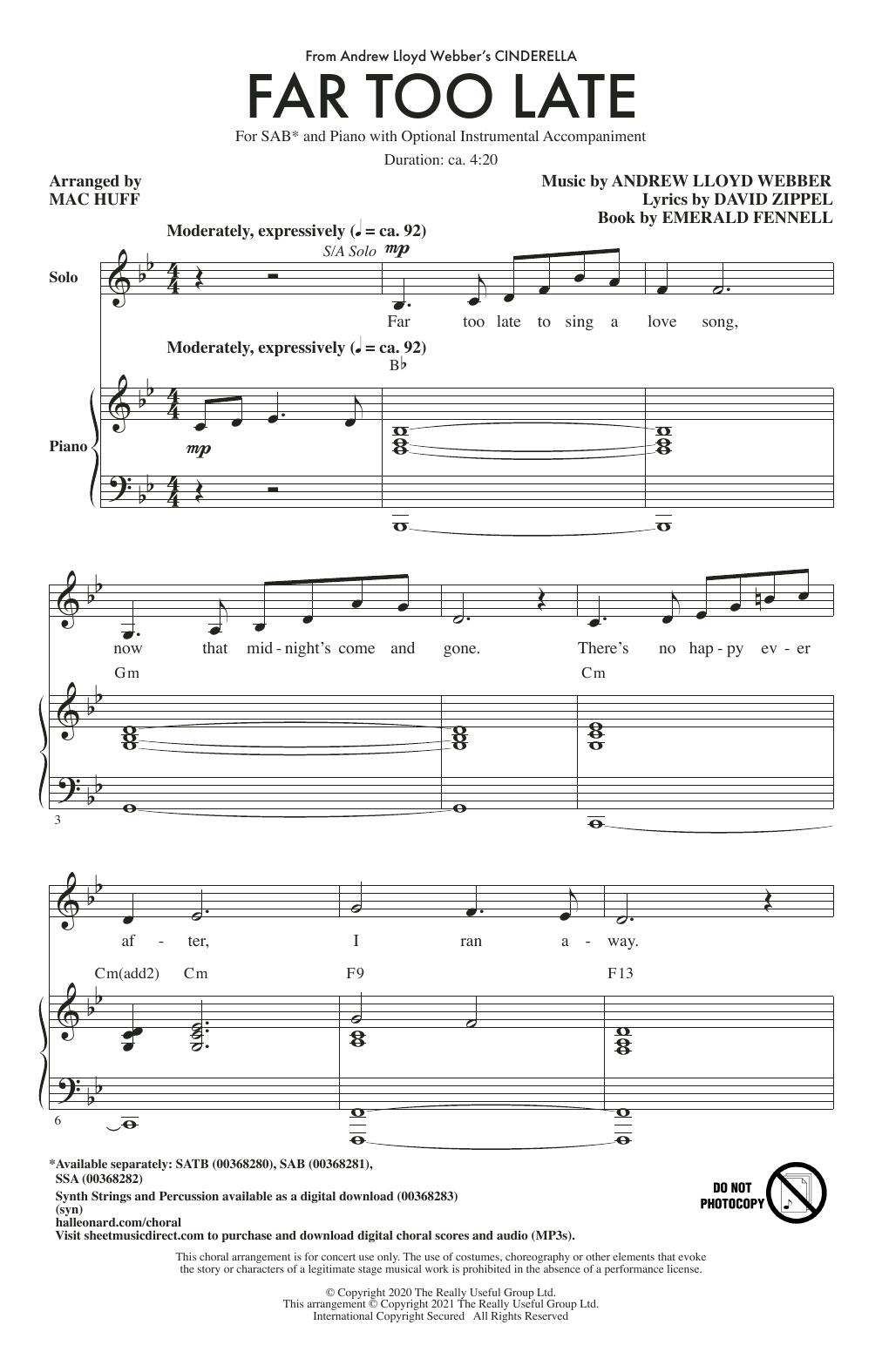 Andrew Lloyd Webber Far Too Late (from Cinderella) (arr. Mac Huff) Sheet Music Notes & Chords for SATB Choir - Download or Print PDF