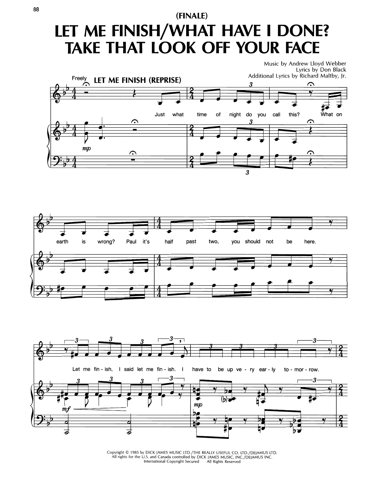 Andrew Lloyd Webber Finale, The Songs (from Song & Dance) Sheet Music Notes & Chords for Piano, Vocal & Guitar Chords (Right-Hand Melody) - Download or Print PDF