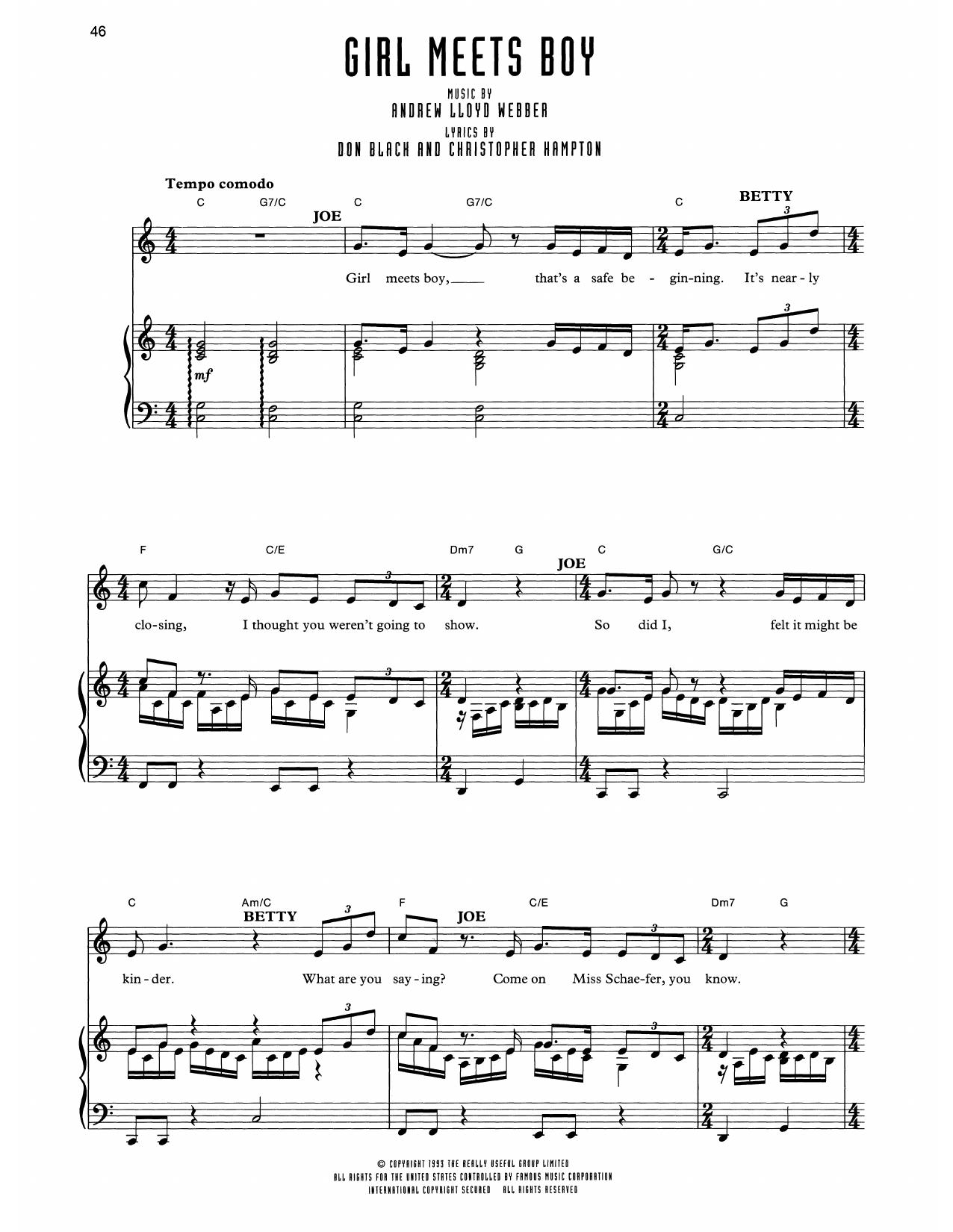 Andrew Lloyd Webber Girl Meets Boy (from Sunset Boulevard) Sheet Music Notes & Chords for Piano & Vocal - Download or Print PDF