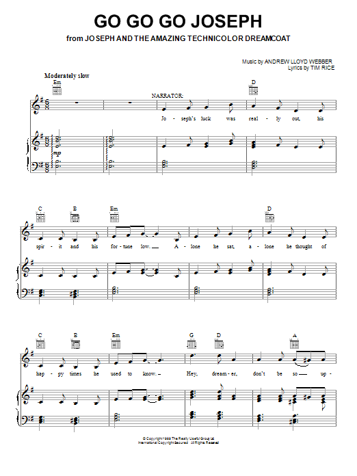 Andrew Lloyd Webber Go Go Go Joseph Sheet Music Notes & Chords for Piano, Vocal & Guitar (Right-Hand Melody) - Download or Print PDF