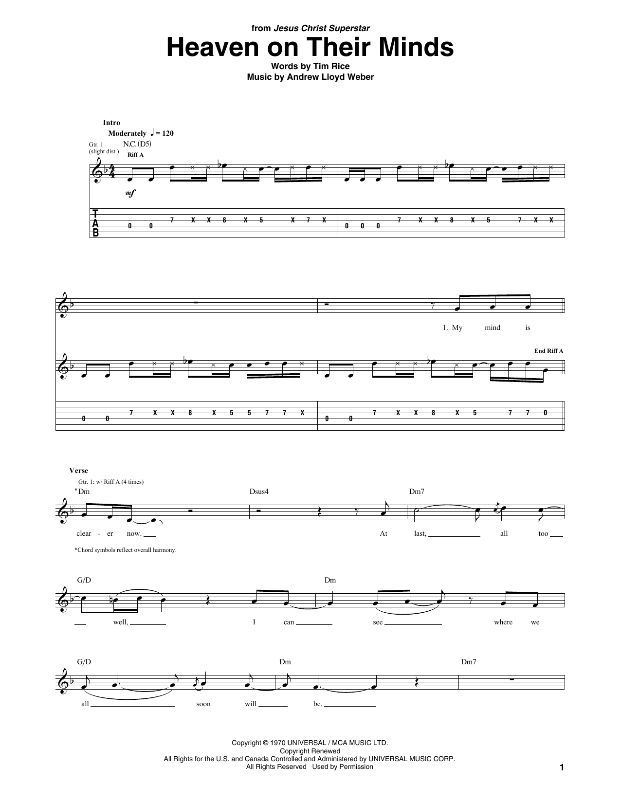 Andrew Lloyd Webber Heaven On Their Minds (from Jesus Christ Superstar) Sheet Music Notes & Chords for Guitar Tab - Download or Print PDF