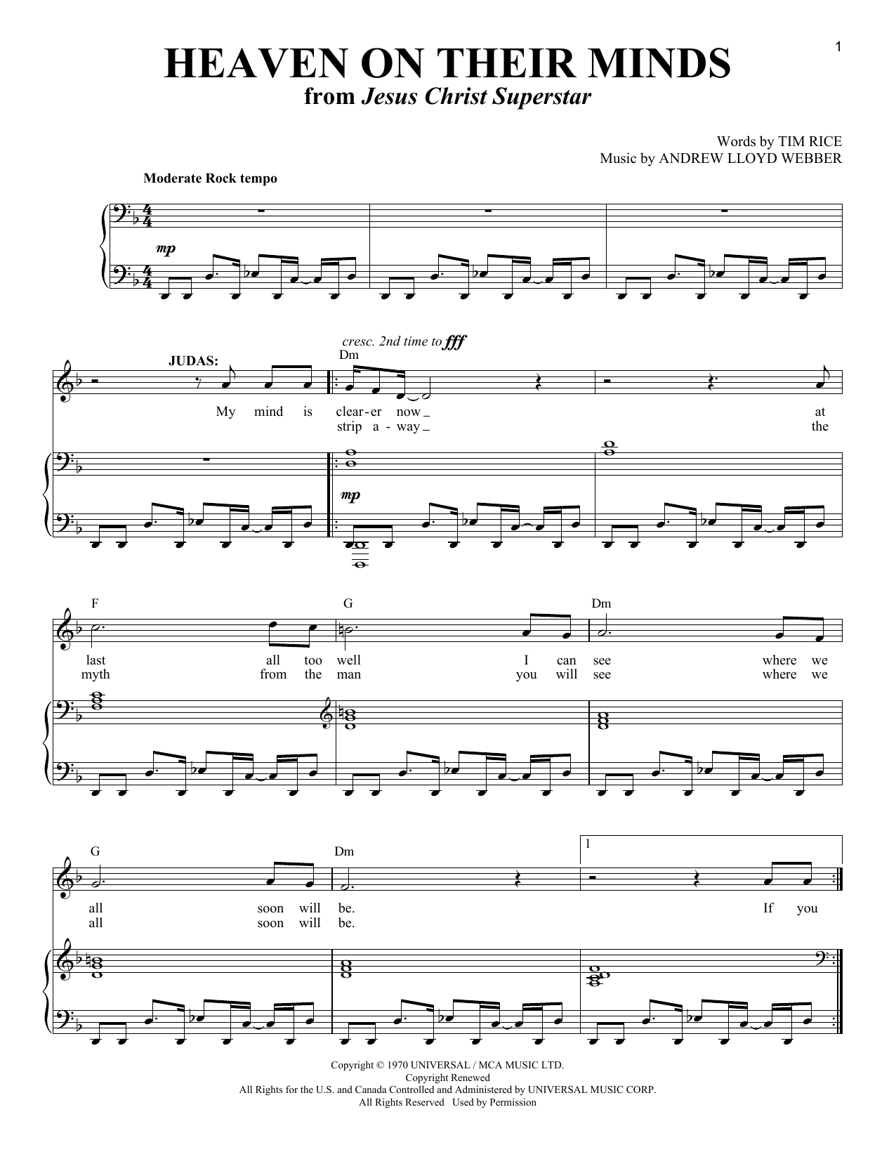 Andrew Lloyd Webber Heaven On Their Minds Sheet Music Notes & Chords for Melody Line, Lyrics & Chords - Download or Print PDF