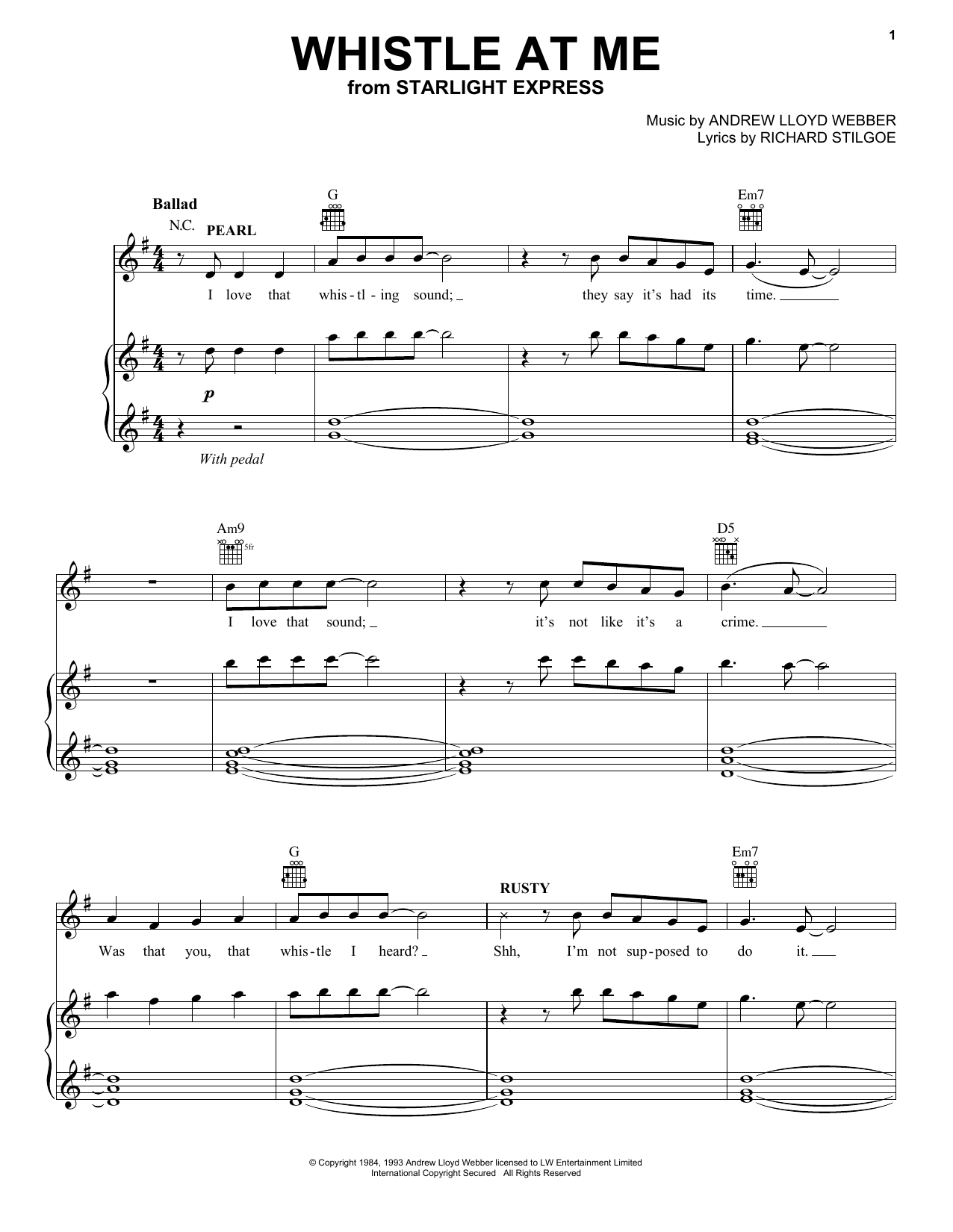 Andrew Lloyd Webber He'll Whistle At Me (from Starlight Express) Sheet Music Notes & Chords for Piano, Vocal & Guitar Chords (Right-Hand Melody) - Download or Print PDF