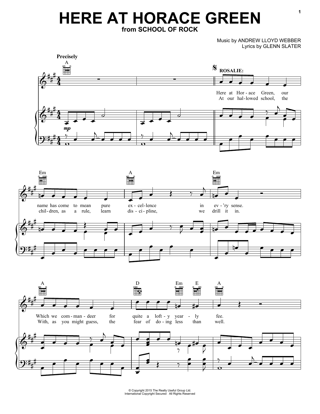 Andrew Lloyd Webber Here At Horace Green (from School of Rock: The Musical) Sheet Music Notes & Chords for Easy Piano - Download or Print PDF