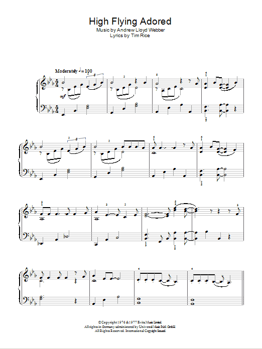 Andrew Lloyd Webber High Flying, Adored Sheet Music Notes & Chords for Super Easy Piano - Download or Print PDF