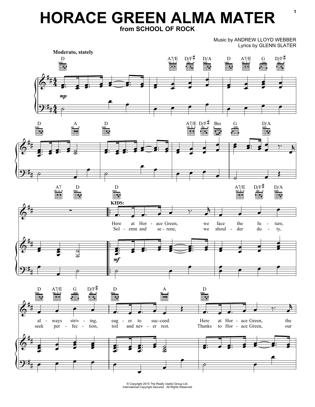 Andrew Lloyd Webber Horace Green Alma Mater (from School of Rock: The Musical) Sheet Music Notes & Chords for Easy Piano - Download or Print PDF