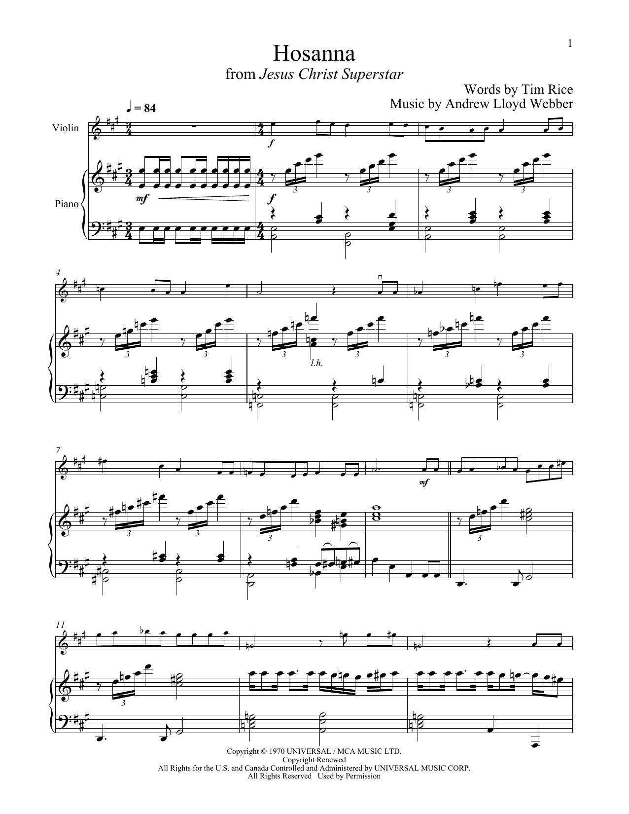 Andrew Lloyd Webber Hosanna (from Jesus Christ Superstar) Sheet Music Notes & Chords for FLTPNO - Download or Print PDF