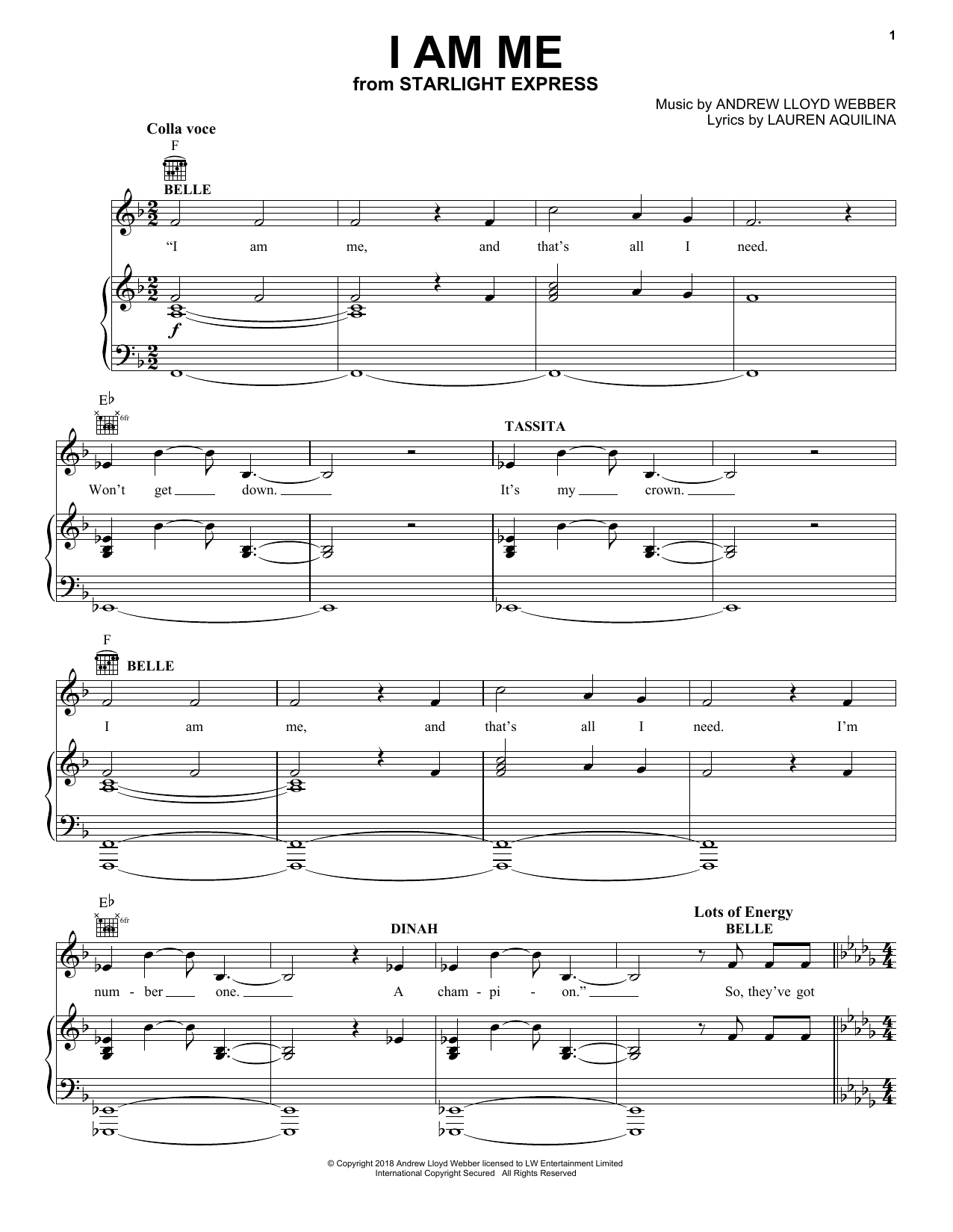 Andrew Lloyd Webber I Am Me (from Starlight Express) Sheet Music Notes & Chords for Piano, Vocal & Guitar Chords (Right-Hand Melody) - Download or Print PDF
