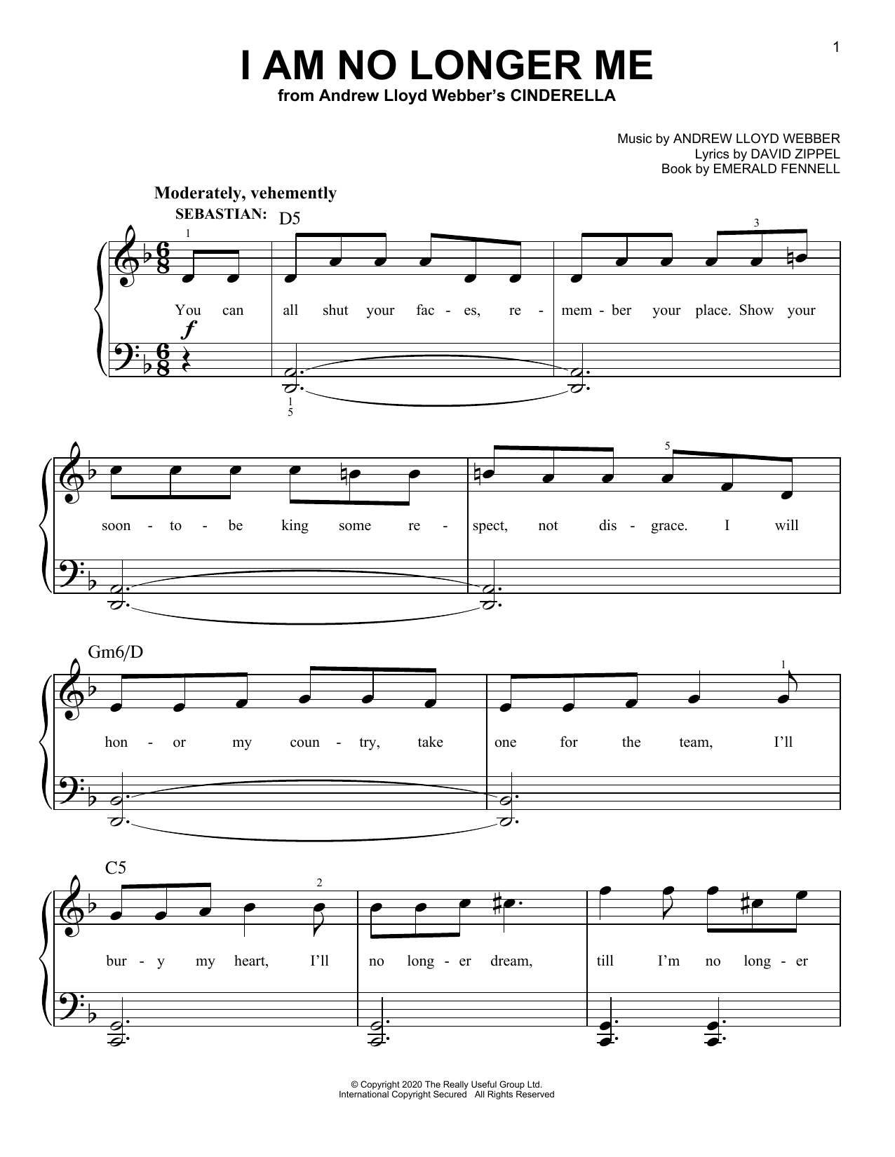 Andrew Lloyd Webber I Am No Longer Me (from Andrew Lloyd Webber's Cinderella) Sheet Music Notes & Chords for Piano, Vocal & Guitar (Right-Hand Melody) - Download or Print PDF