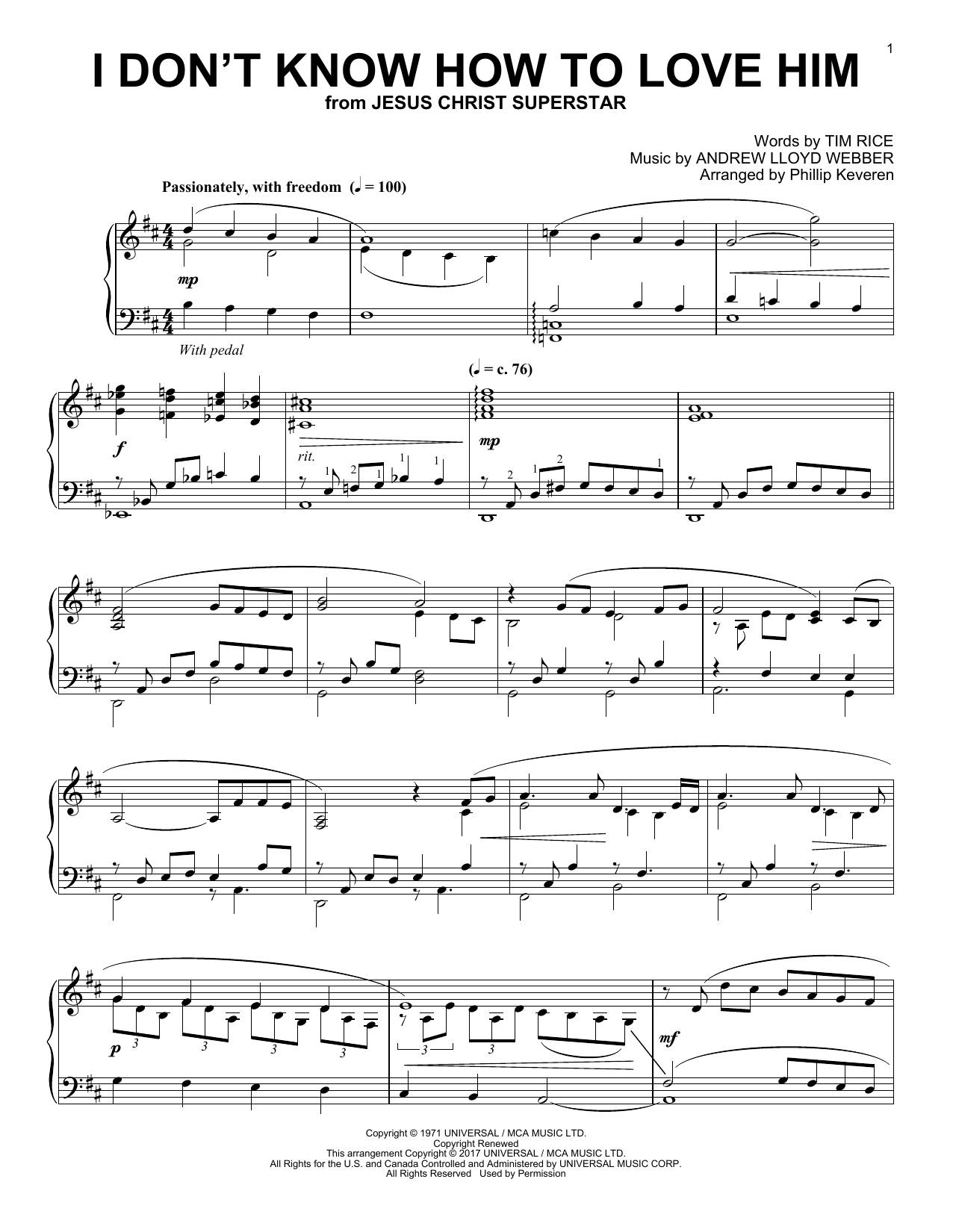 Phillip Keveren I Don't Know How To Love Him Sheet Music Notes & Chords for Piano - Download or Print PDF