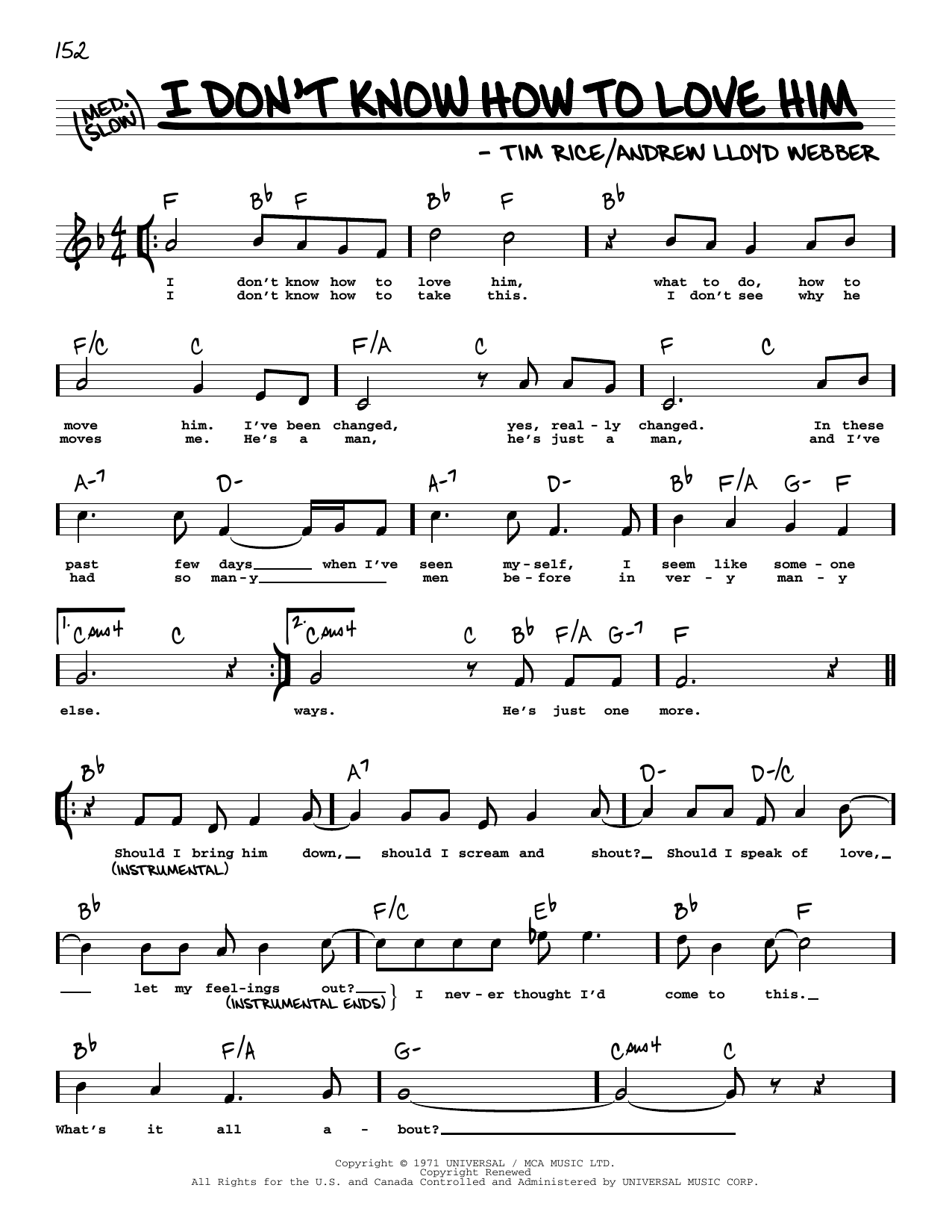 Andrew Lloyd Webber I Don't Know How To Love Him (from Jesus Christ Superstar) (High Voice) Sheet Music Notes & Chords for Real Book – Melody, Lyrics & Chords - Download or Print PDF