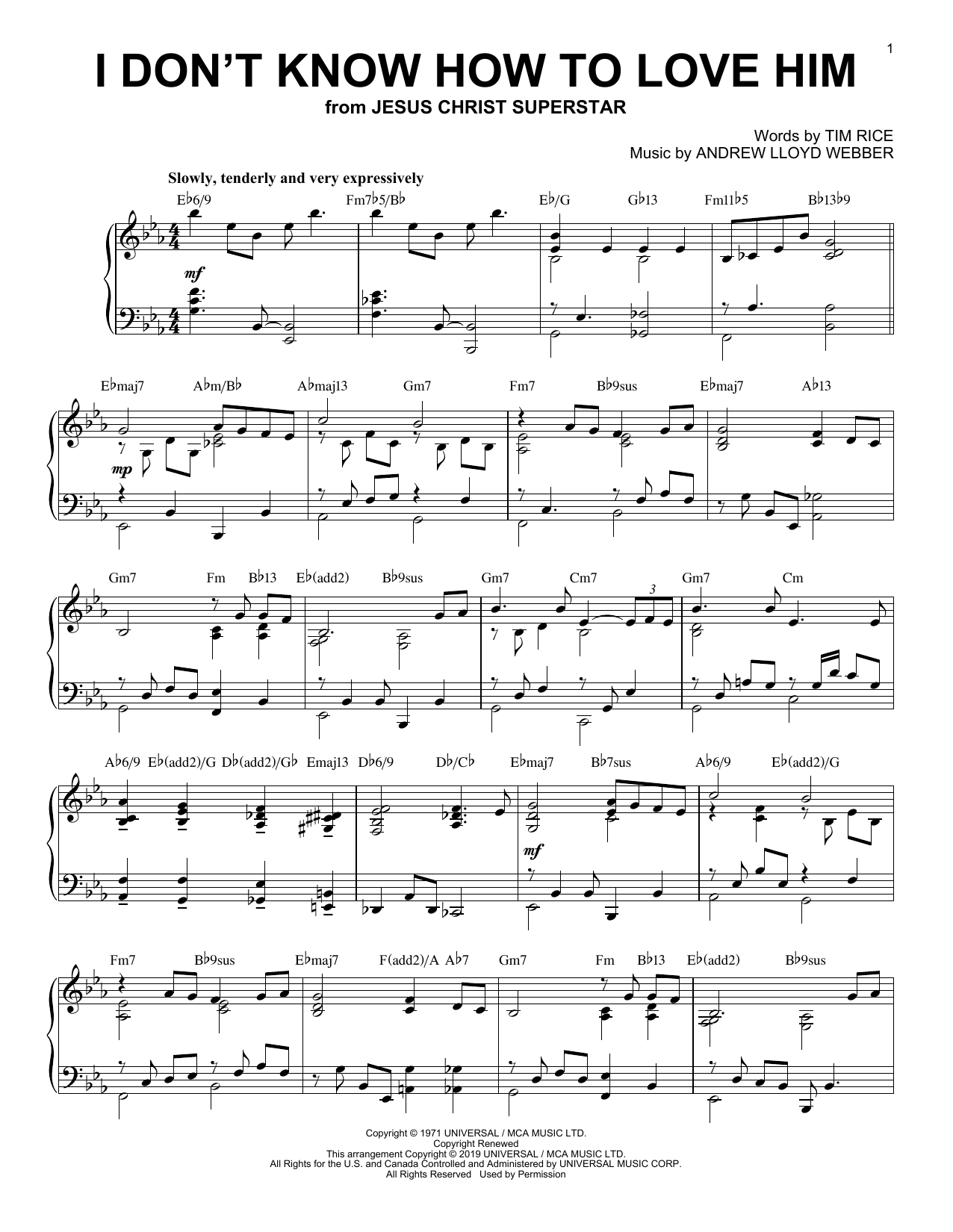 Andrew Lloyd Webber I Don't Know How To Love Him [Jazz version] (from Jesus Christ Superstar) Sheet Music Notes & Chords for Piano Solo - Download or Print PDF