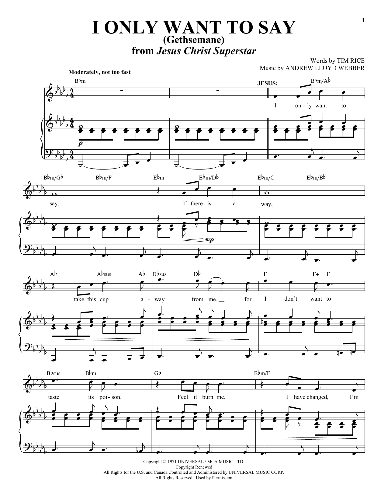 Andrew Lloyd Webber I Only Want To Say (Gethsemane) (from Jesus Christ Superstar) Sheet Music Notes & Chords for Piano & Vocal - Download or Print PDF