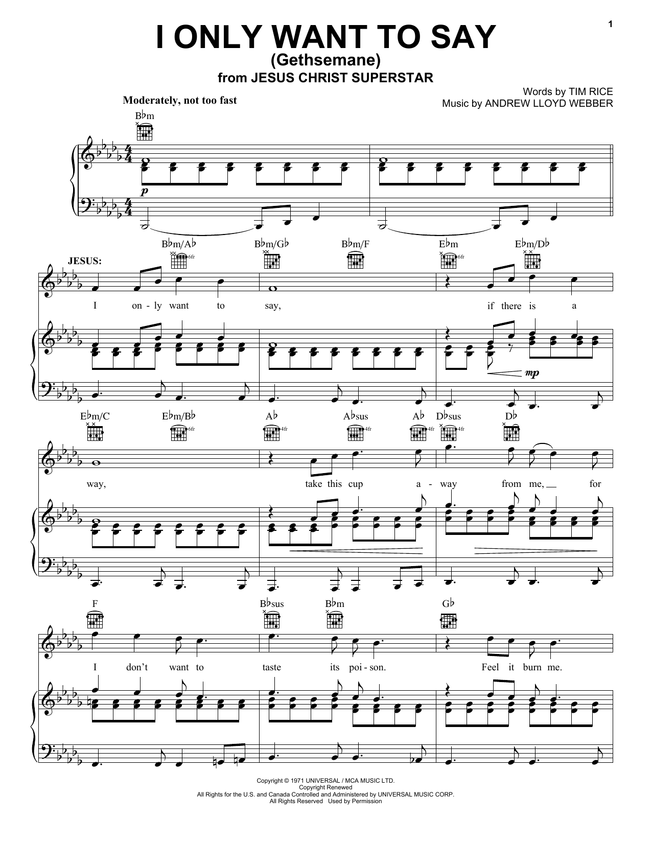 Andrew Lloyd Webber I Only Want To Say (Gethsemane) Sheet Music Notes & Chords for Easy Piano - Download or Print PDF