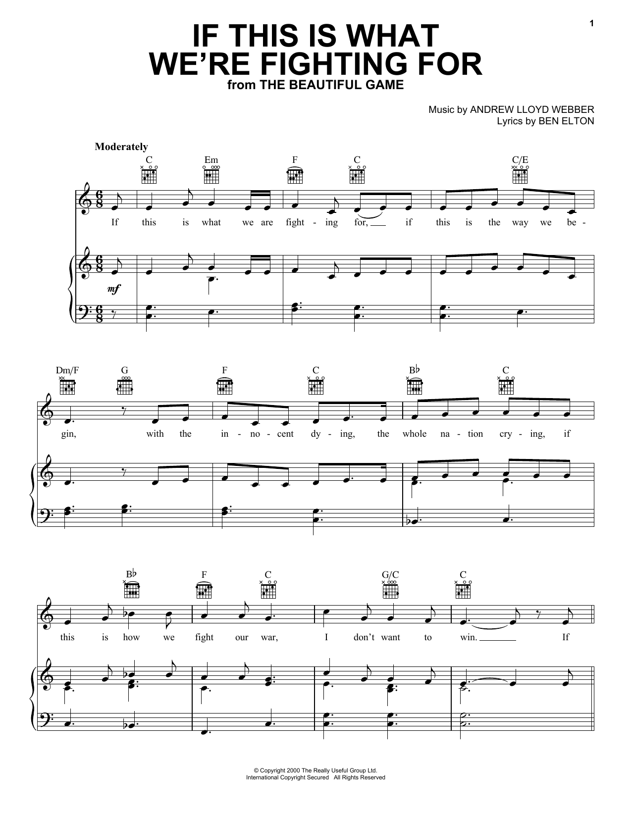 Andrew Lloyd Webber If This Is What We're Fighting For Sheet Music Notes & Chords for Piano, Vocal & Guitar (Right-Hand Melody) - Download or Print PDF