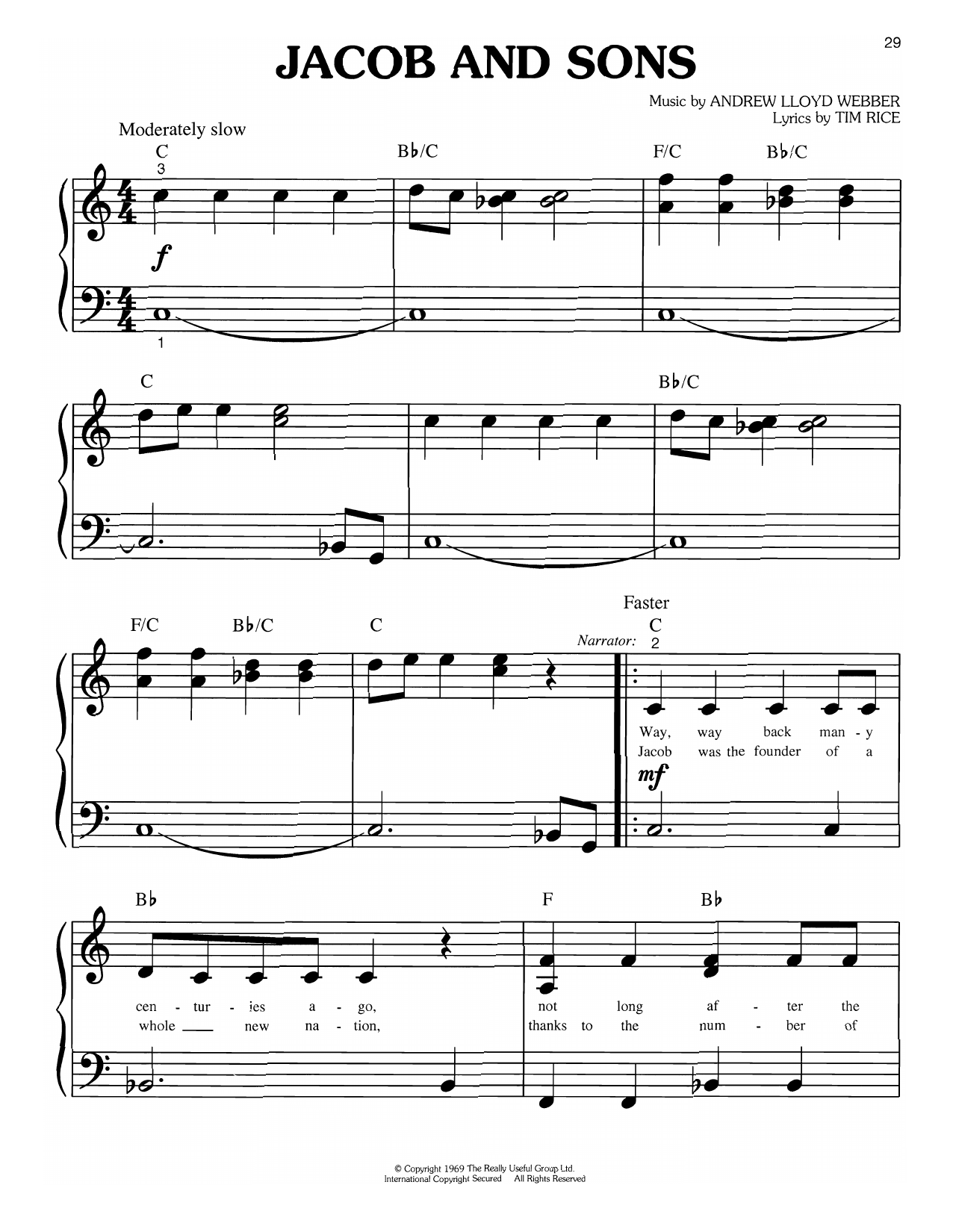 Andrew Lloyd Webber Jacob And Sons (from Joseph and the Amazing Technicolor Dreamcoat) Sheet Music Notes & Chords for Big Note Piano - Download or Print PDF
