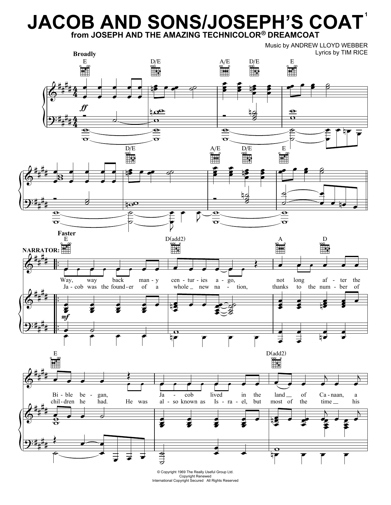 Andrew Lloyd Webber Jacob And Sons/Joseph's Coat Sheet Music Notes & Chords for Piano, Vocal & Guitar (Right-Hand Melody) - Download or Print PDF