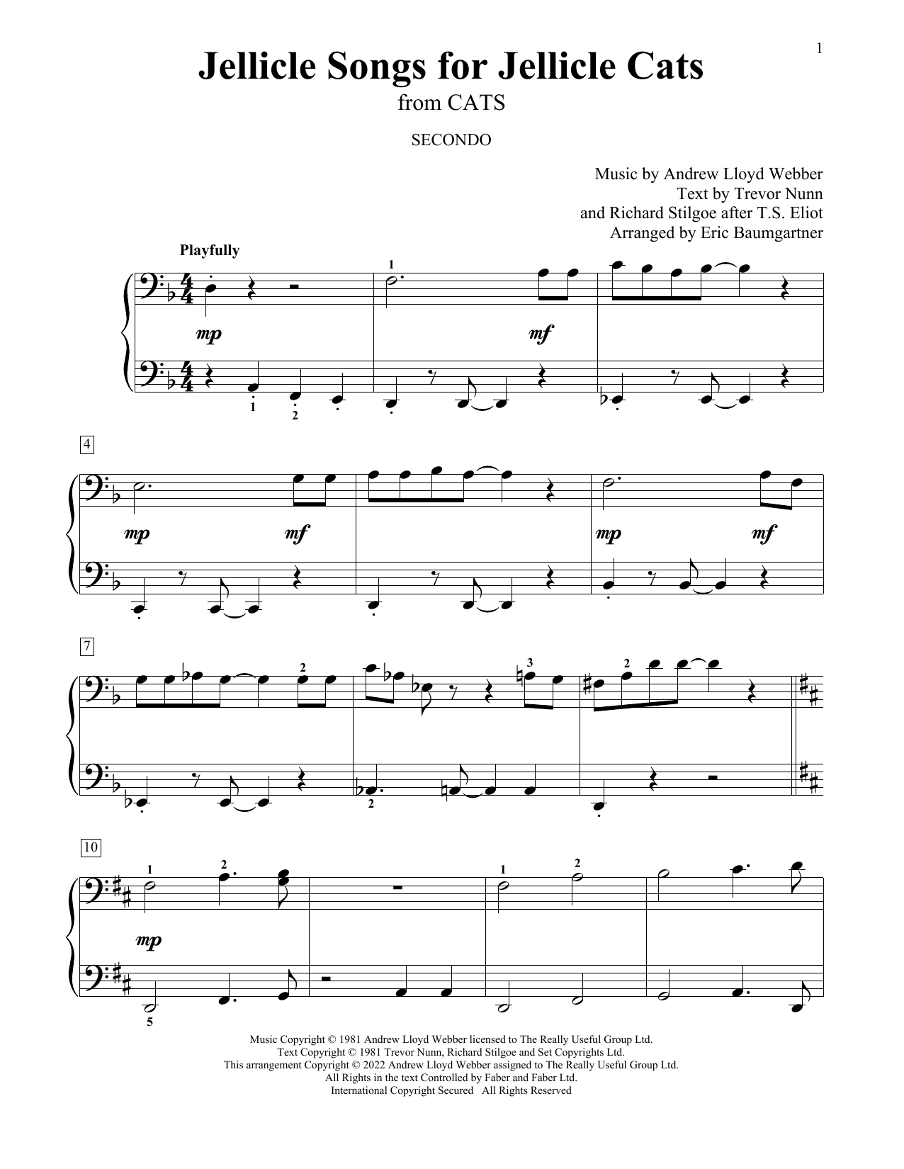 Andrew Lloyd Webber Jellicle Songs For Jellicle Cats (from Cats) (arr. Eric Baumgartner) Sheet Music Notes & Chords for Piano Duet - Download or Print PDF