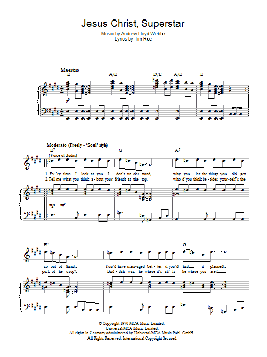 Andrew Lloyd Webber Jesus Christ, Superstar Sheet Music Notes & Chords for Easy Piano - Download or Print PDF