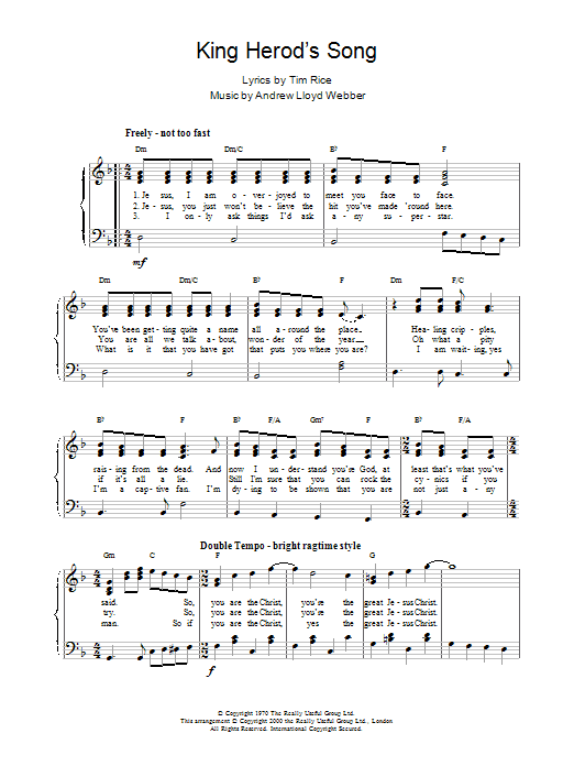 Andrew Lloyd Webber King Herod's Song (from Jesus Christ Superstar) Sheet Music Notes & Chords for Piano - Download or Print PDF
