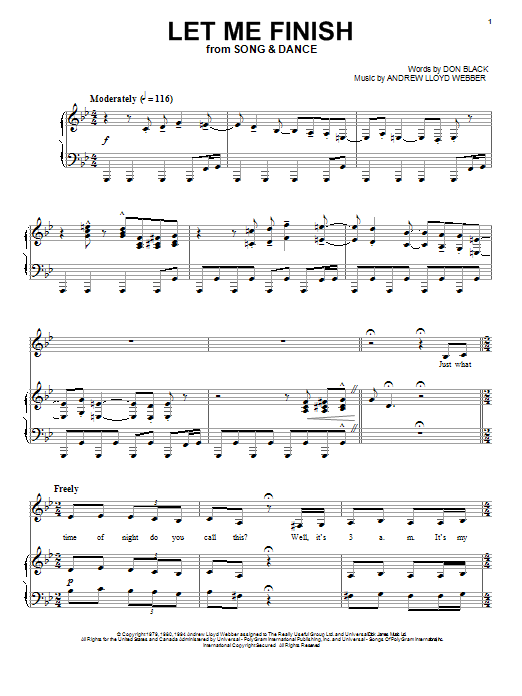 Andrew Lloyd Webber Let Me Finish (from Song And Dance) Sheet Music Notes & Chords for Piano & Vocal - Download or Print PDF