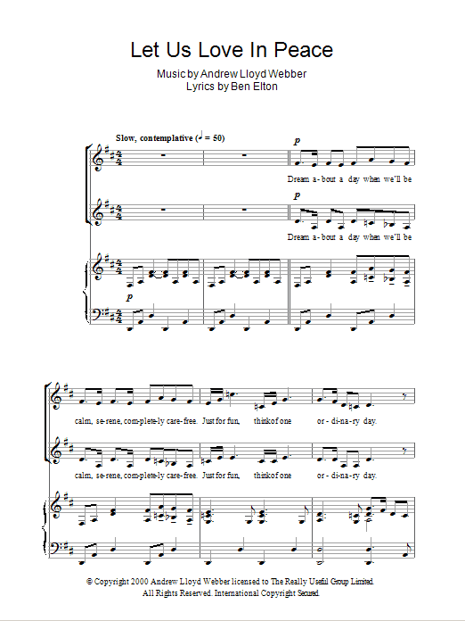 Andrew Lloyd Webber Let Us Love In Peace (from The Boys In The Photograph) Sheet Music Notes & Chords for 2-Part Choir - Download or Print PDF