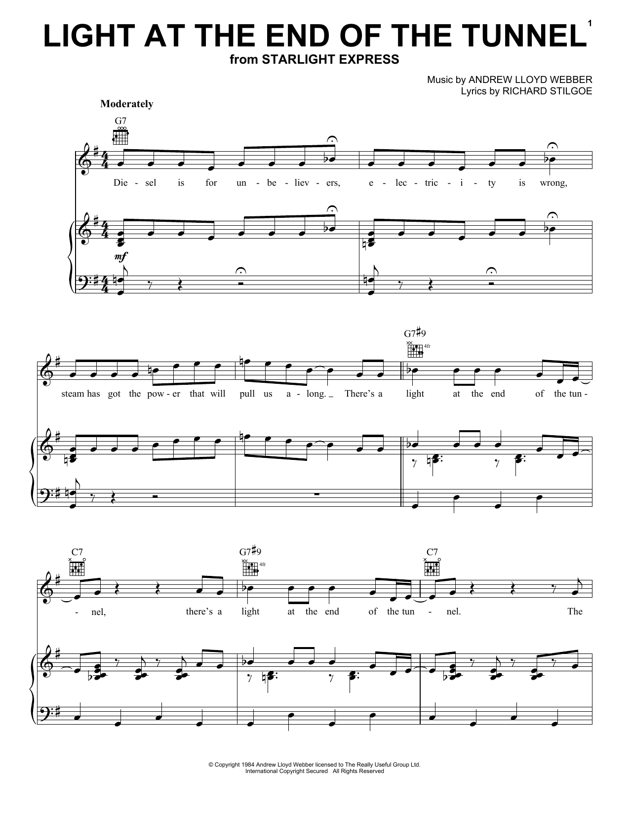 Andrew Lloyd Webber Light At The End Of The Tunnel (from Starlight Express) Sheet Music Notes & Chords for Lead Sheet / Fake Book - Download or Print PDF