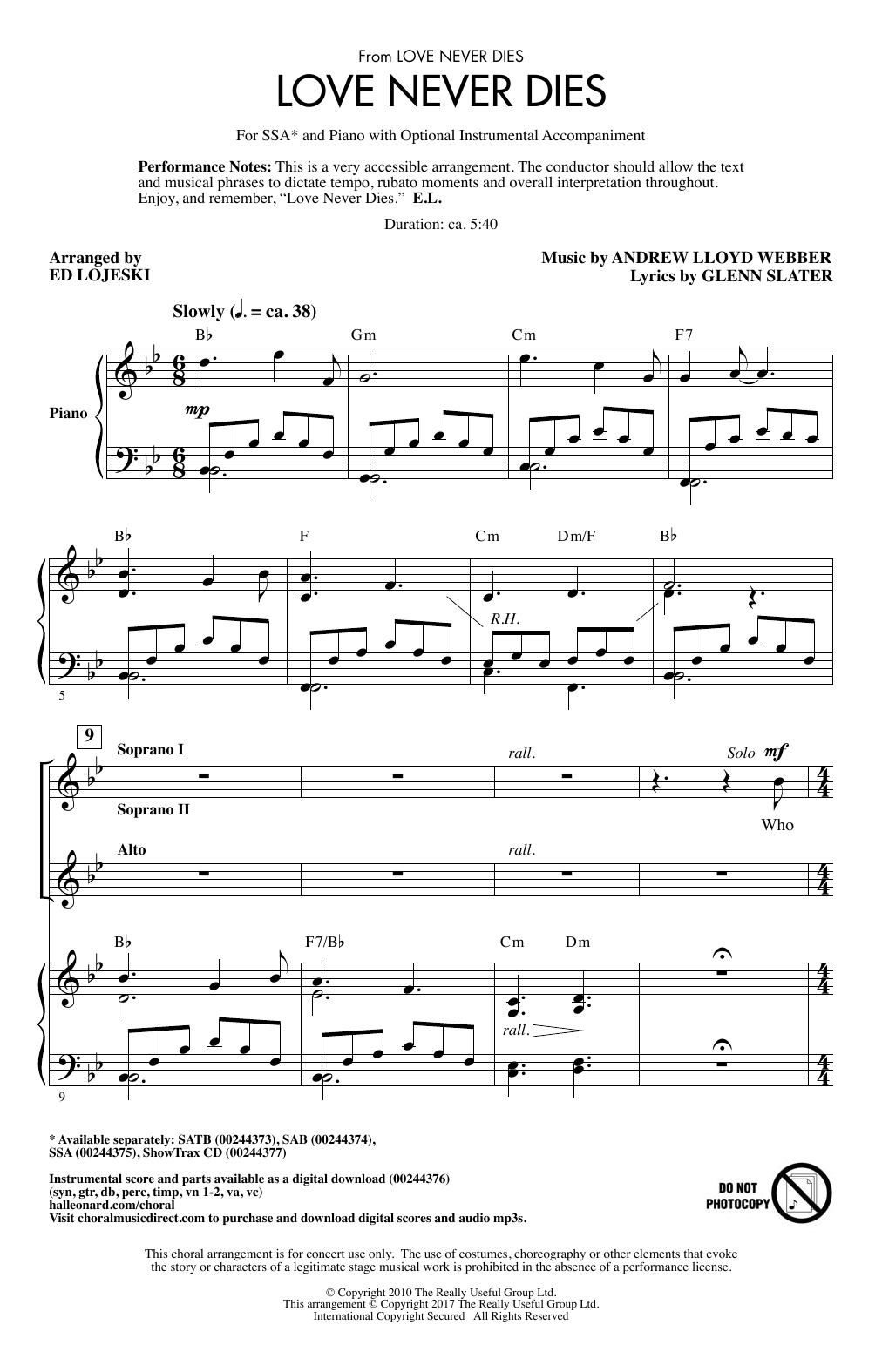 Andrew Lloyd Webber Love Never Dies (arr. Ed Lojeski) Sheet Music Notes & Chords for SSA - Download or Print PDF