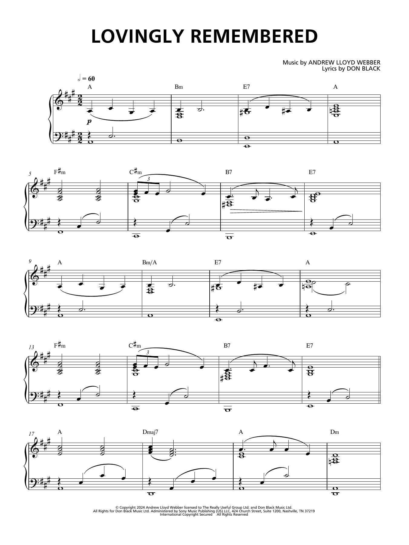 Andrew Lloyd Webber Lovingly Remembered Sheet Music Notes & Chords for Piano & Vocal - Download or Print PDF