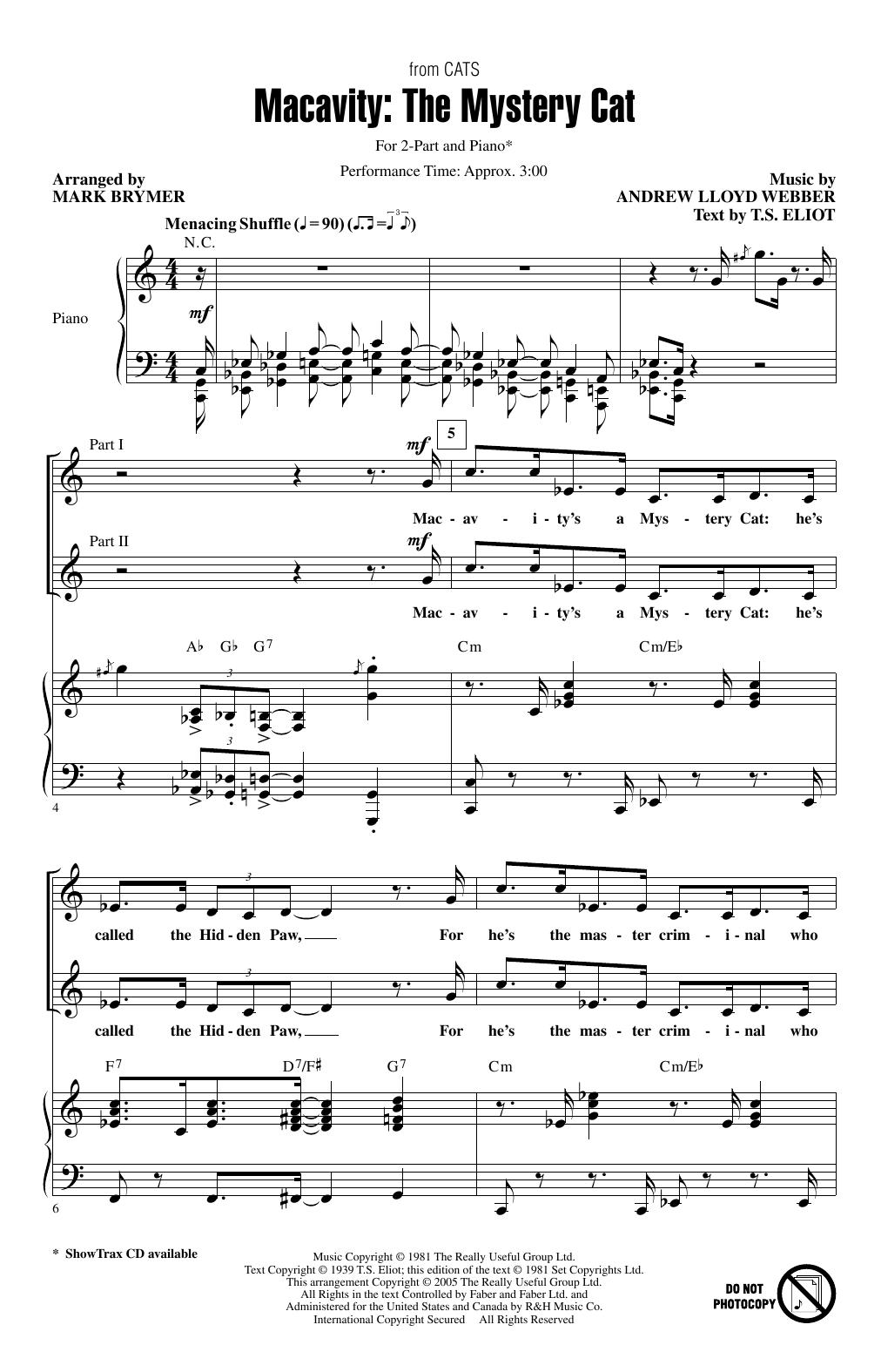 Andrew Lloyd Webber Macavity: The Mystery Cat (from Cats) (arr. Mark Brymer) Sheet Music Notes & Chords for 2-Part Choir - Download or Print PDF