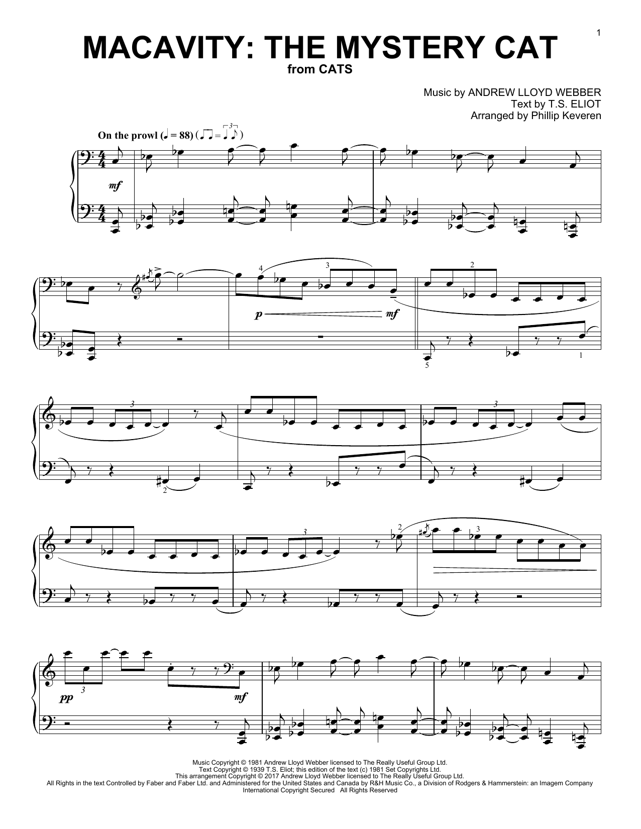 Andrew Lloyd Webber Macavity: The Mystery Cat (from Cats) (arr. Phillip Keveren) Sheet Music Notes & Chords for Piano - Download or Print PDF