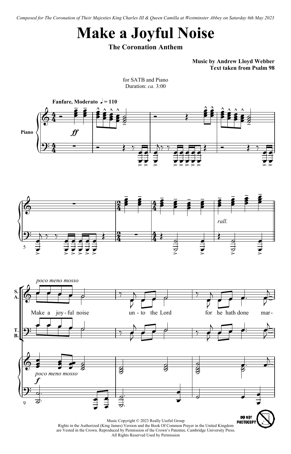Andrew Lloyd Webber Make A Joyful Noise - The Coronation Anthem (for SATB and Piano) Sheet Music Notes & Chords for SATB Choir - Download or Print PDF