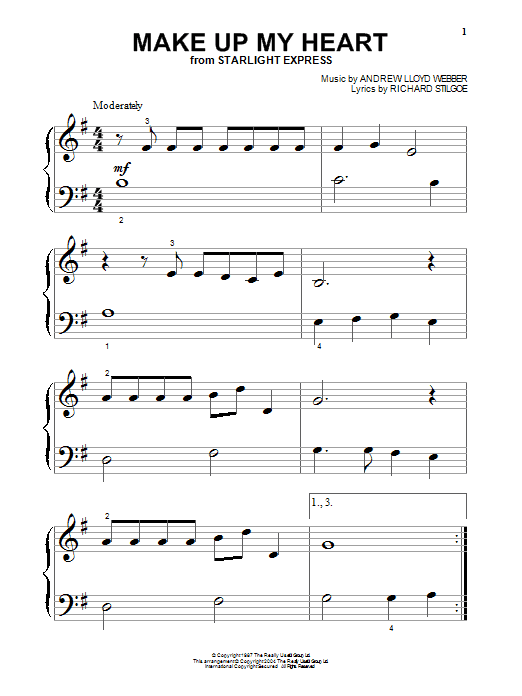 Andrew Lloyd Webber Make Up My Heart (from Starlight Express) Sheet Music Notes & Chords for Piano - Download or Print PDF