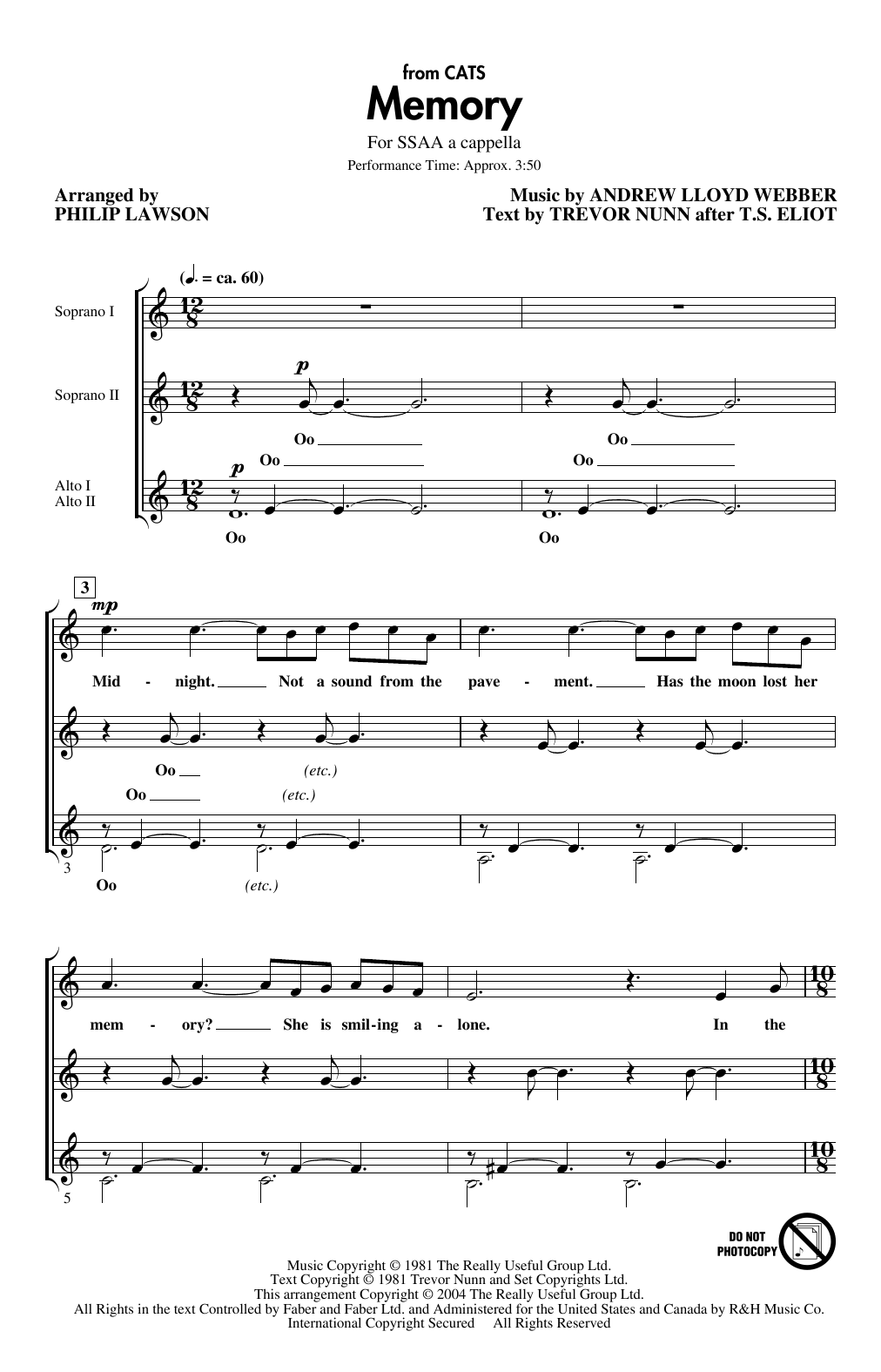 Andrew Lloyd Webber Memory (from Cats) (arr. Philip Lawson) Sheet Music Notes & Chords for SSAA Choir - Download or Print PDF