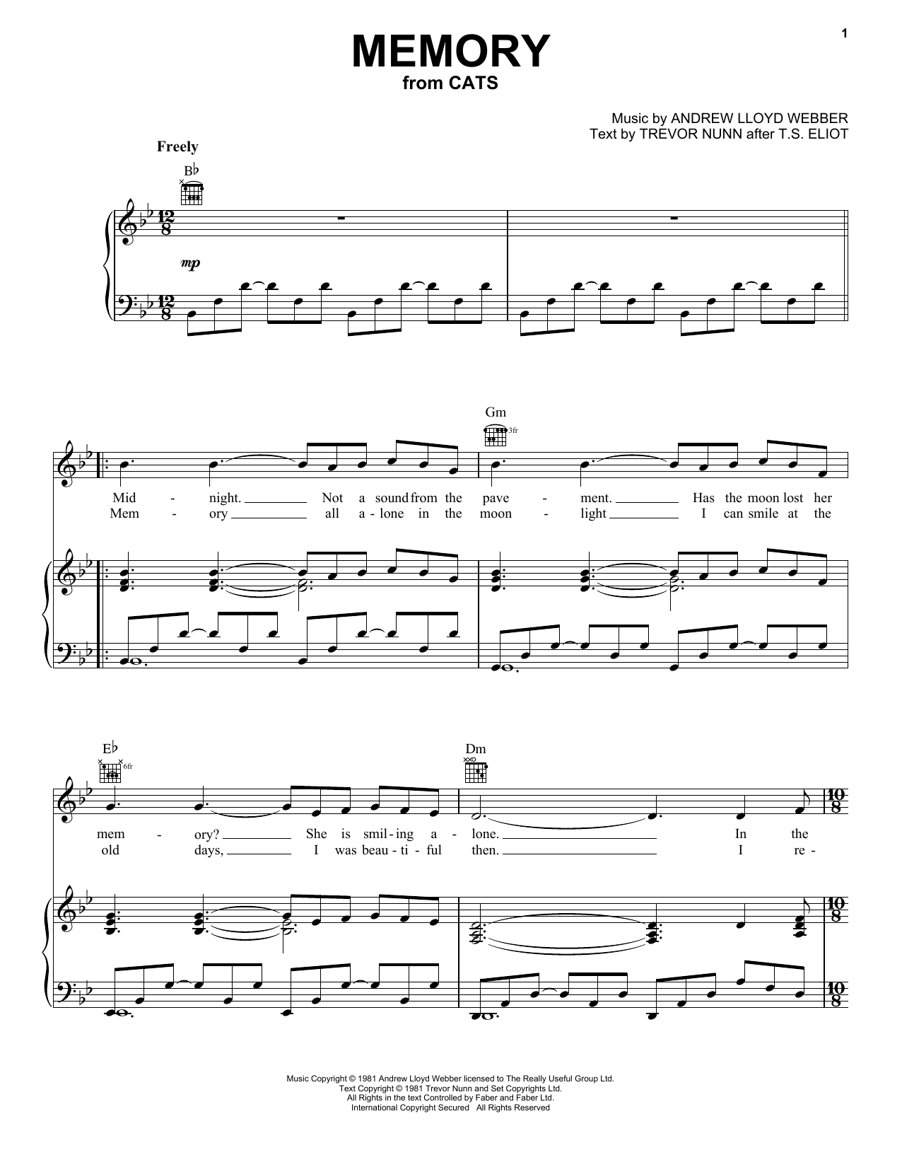 Andrew Lloyd Webber Memory (from Cats) Sheet Music Notes & Chords for FLTPNO - Download or Print PDF