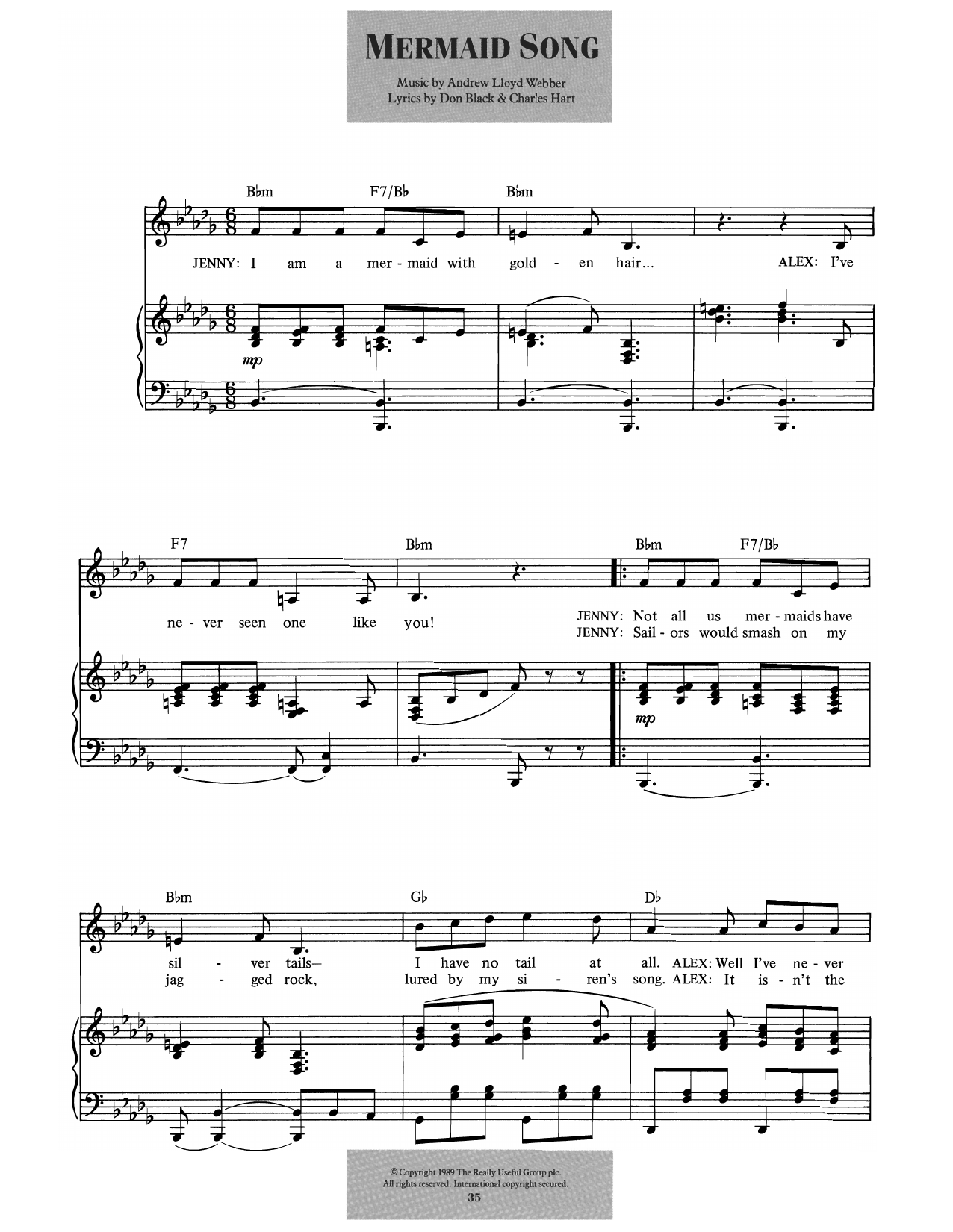 Andrew Lloyd Webber Mermaid Song (from Aspects Of Love) Sheet Music Notes & Chords for Piano & Vocal - Download or Print PDF