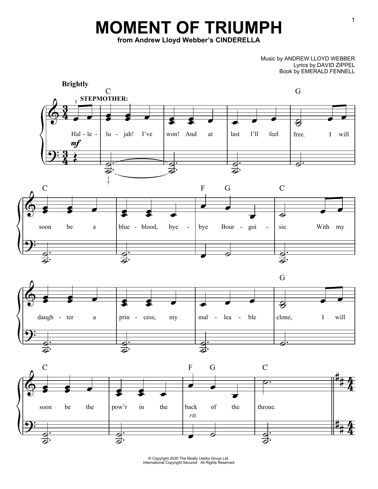 Andrew Lloyd Webber Moment Of Triumph (from Andrew Lloyd Webber's Cinderella) Sheet Music Notes & Chords for Piano, Vocal & Guitar (Right-Hand Melody) - Download or Print PDF