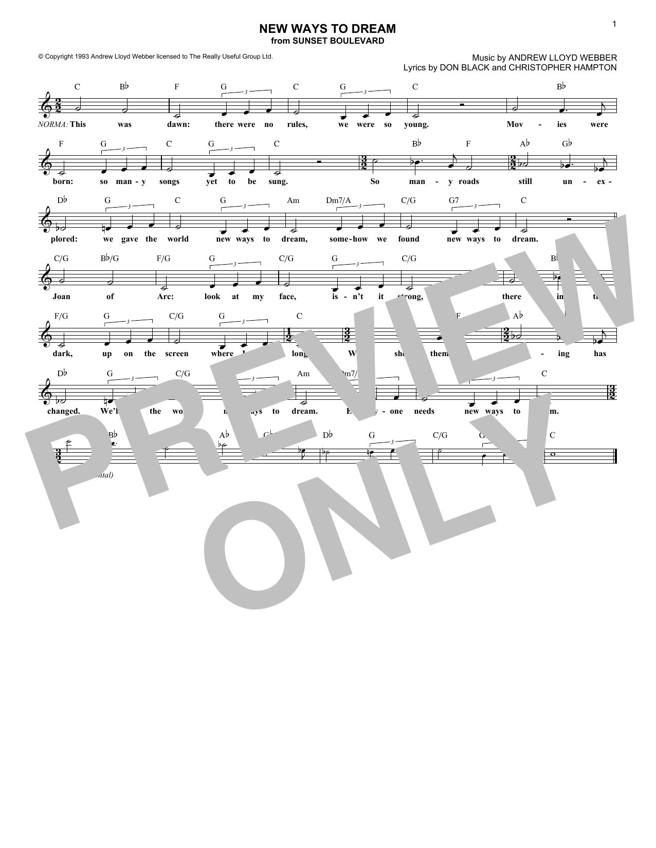 Andrew Lloyd Webber New Ways To Dream Sheet Music Notes & Chords for Melody Line, Lyrics & Chords - Download or Print PDF