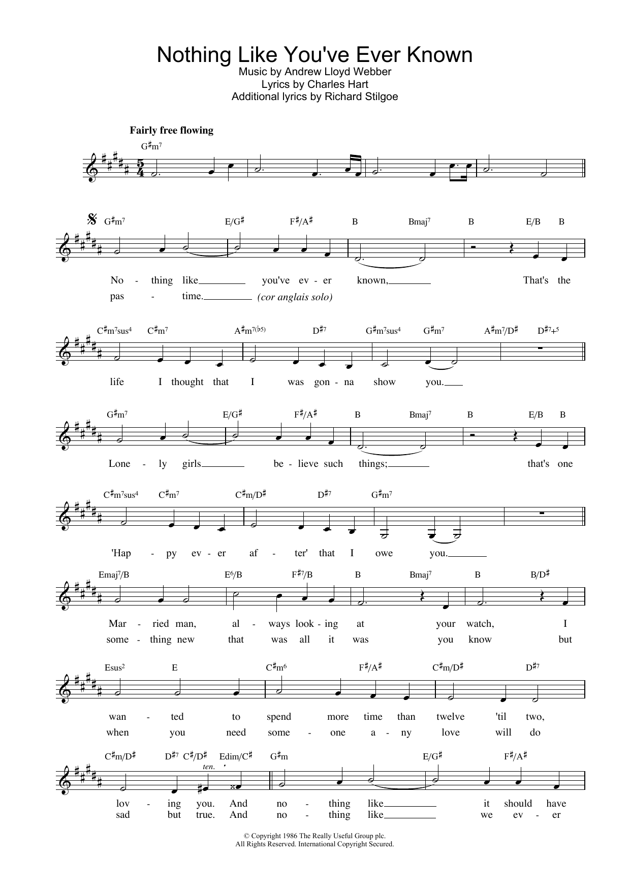 Andrew Lloyd Webber Nothing Like You've Ever Known (from Tell Me On A Sunday) Sheet Music Notes & Chords for Lead Sheet / Fake Book - Download or Print PDF