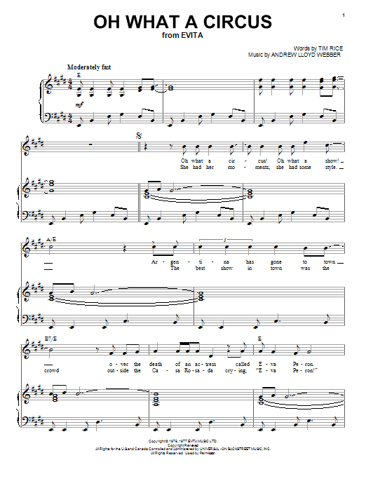Andrew Lloyd Webber Oh What A Circus Sheet Music Notes & Chords for Piano & Vocal - Download or Print PDF