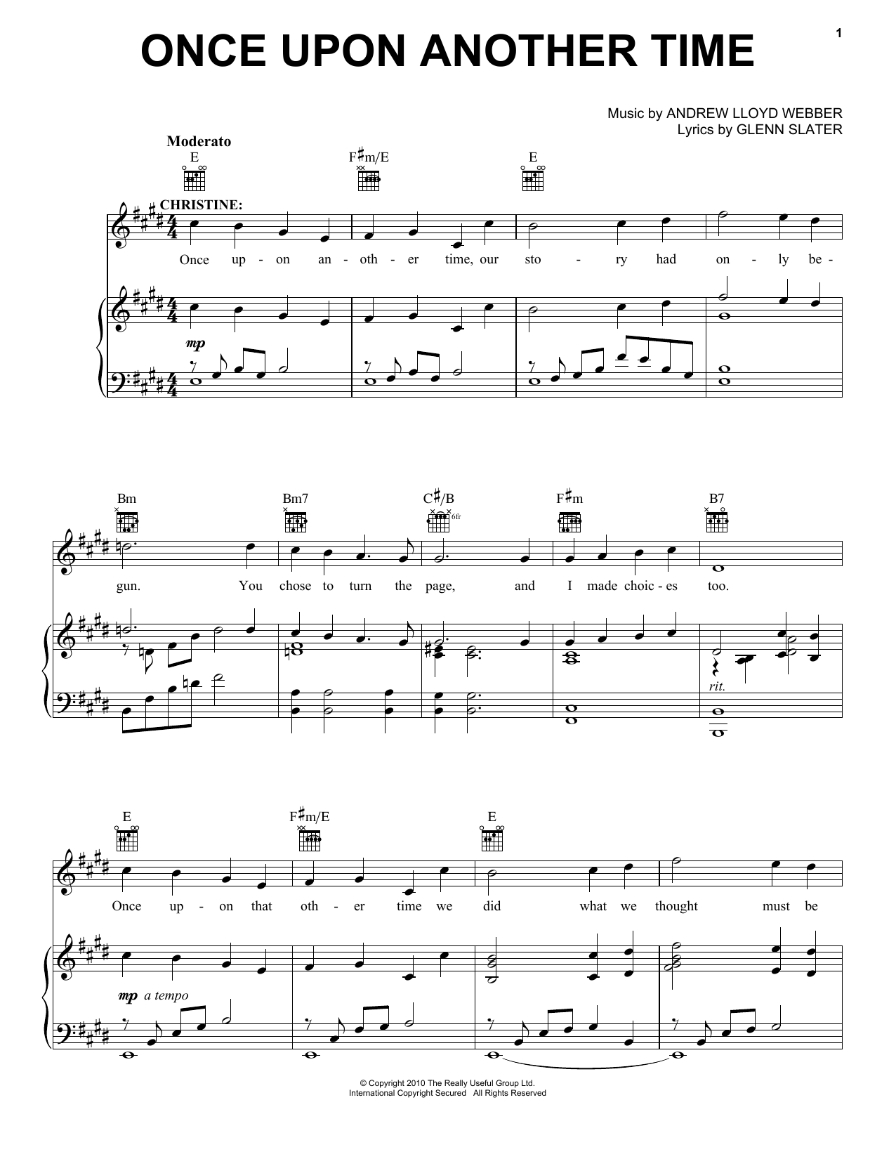 Andrew Lloyd Webber Once Upon Another Time Sheet Music Notes & Chords for Piano, Vocal & Guitar (Right-Hand Melody) - Download or Print PDF