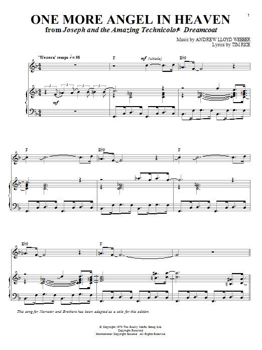 Andrew Lloyd Webber One More Angel In Heaven (from Joseph And The Amazing Technicolor Dreamcoat) Sheet Music Notes & Chords for Piano & Vocal - Download or Print PDF Andrew Lloyd Webber One More Angel In Heaven (from Joseph And The Amazing Technicolor Dreamcoat) Sheet Music Notes & Chords for Piano & Vocal - Download or Print PDF