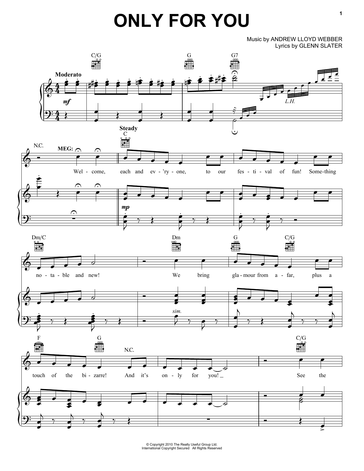 Andrew Lloyd Webber Only For Him/Only For You Sheet Music Notes & Chords for Piano, Vocal & Guitar (Right-Hand Melody) - Download or Print PDF